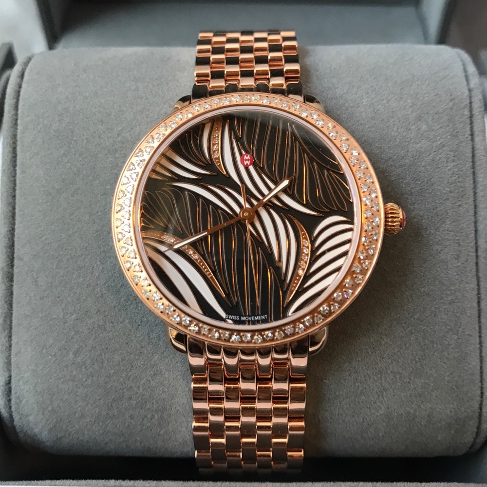 Michele Serein Diamond Rose-Gold Willow Dial Watch